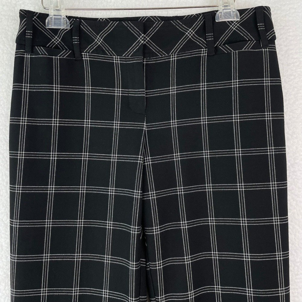 Ann Taylor LOFT Marisa Plaid Grid Dress Pants Black White Straight Leg Size 10